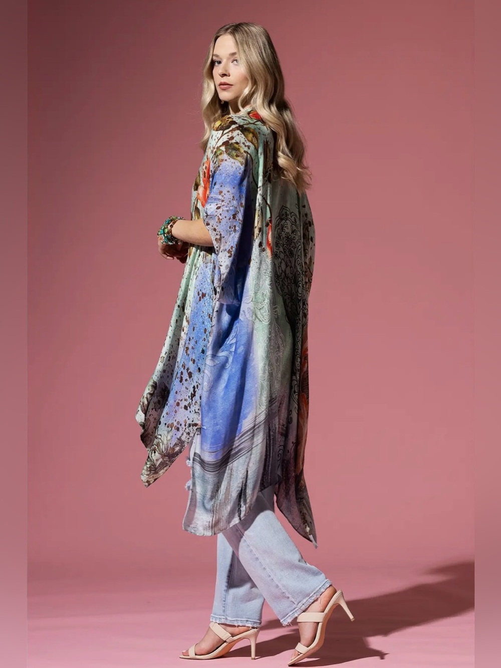 “Moonstone” Kimono | Watercolor Floral | Lightweight Boho Duster | One Size - Picture 4 of 7